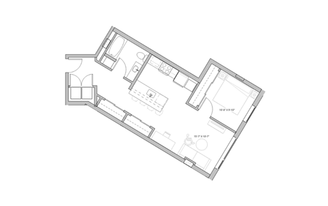 Floor plan for 1 bed, 1 bath, 721 sqft